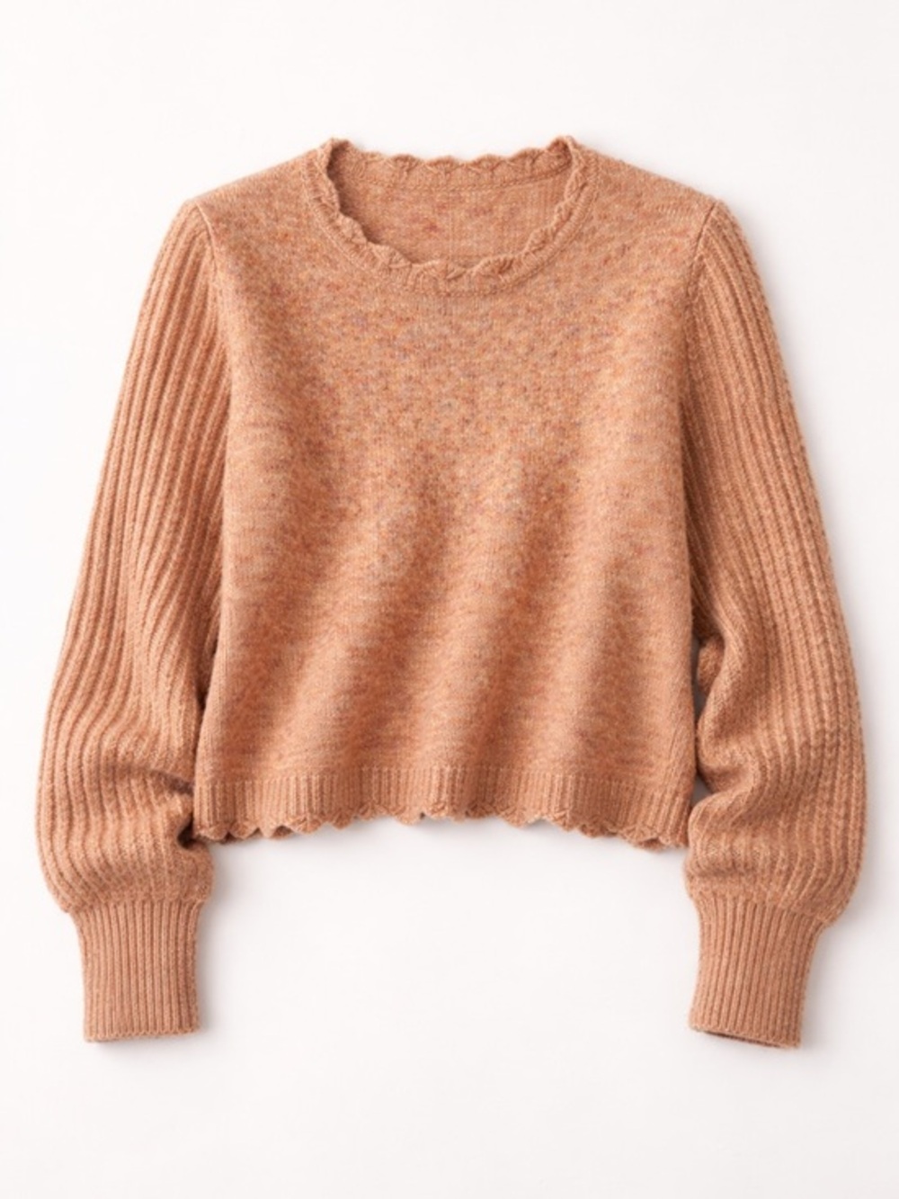 FRYE Marled Knit Sweater Balloon Scalloped Hem Cozy Boho Size Medium NWT